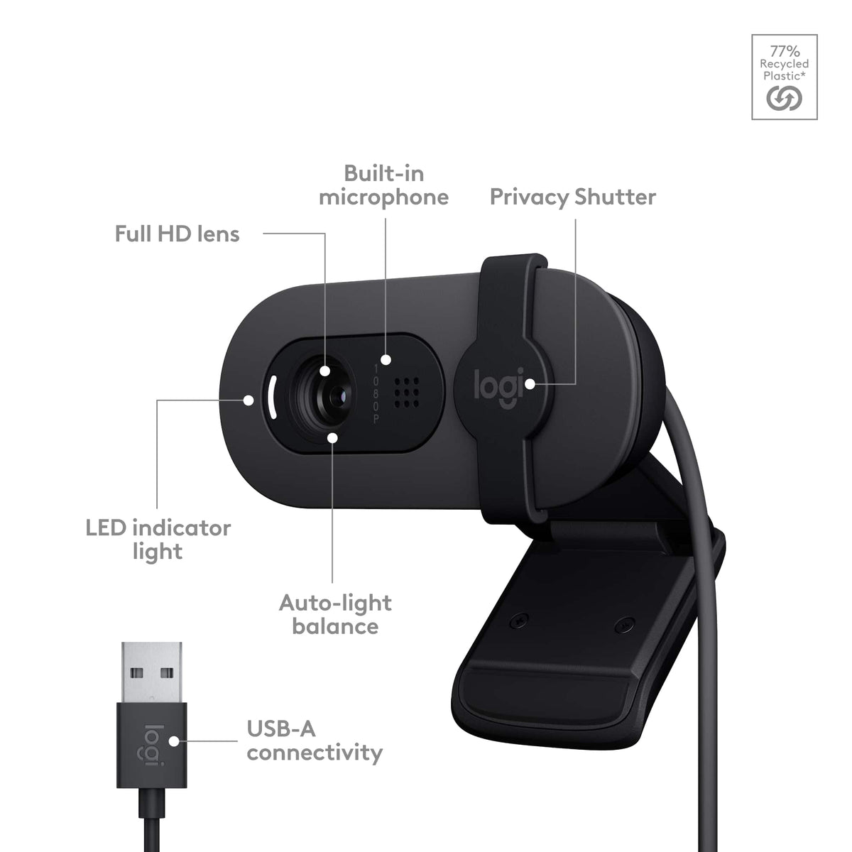 Logitech - Brio 100 1080p Full HD Webcam for Meetings and Streaming - Graphite