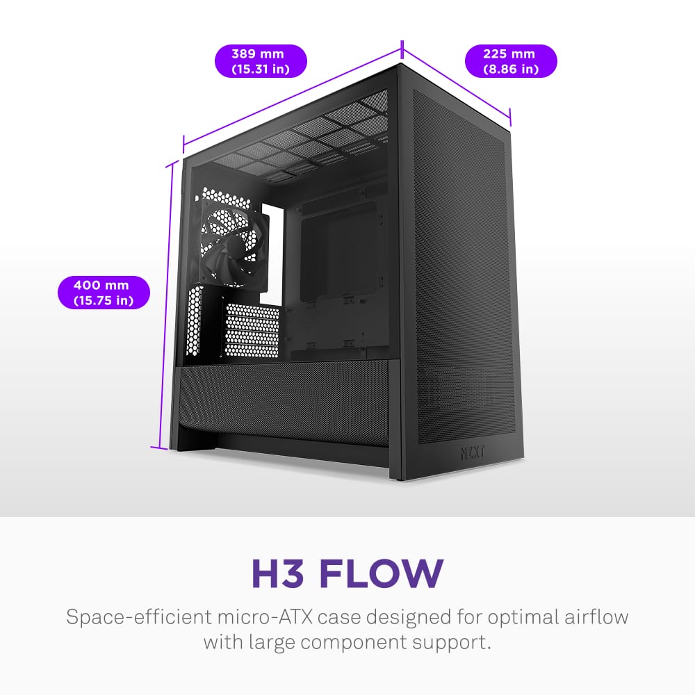 NZXT - H3 Flow Micro-ATX High-Airflow PC Case - Black