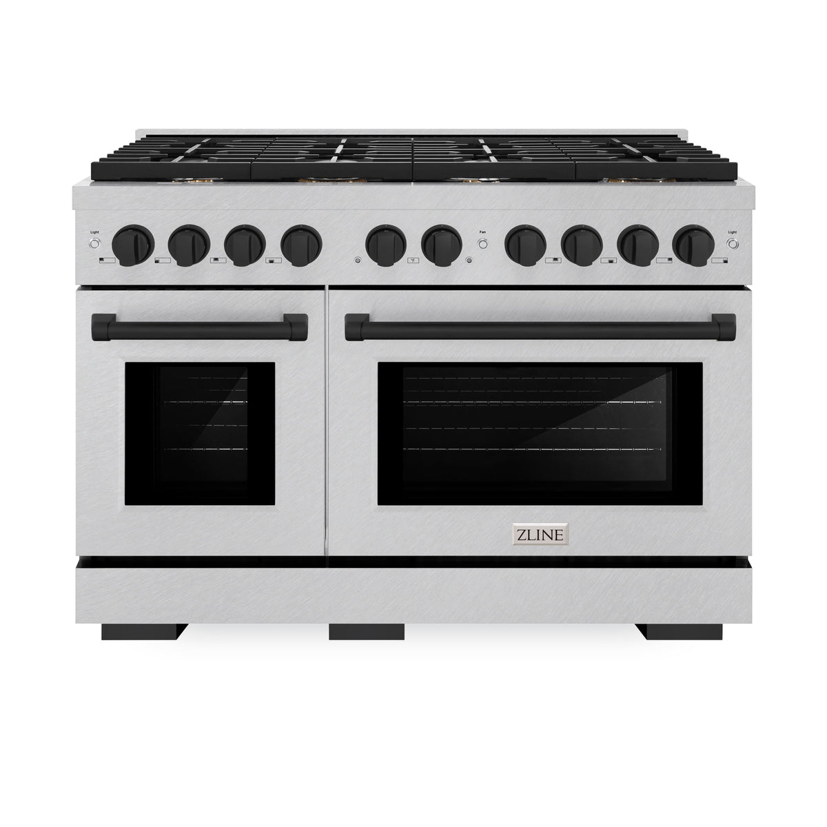 ZLINE - 48 in. Wide 8 Burner Autograph Paramount Satin Steel Gas Range with Black Accents (SGRSZ-48-MB) - Stainless Steel