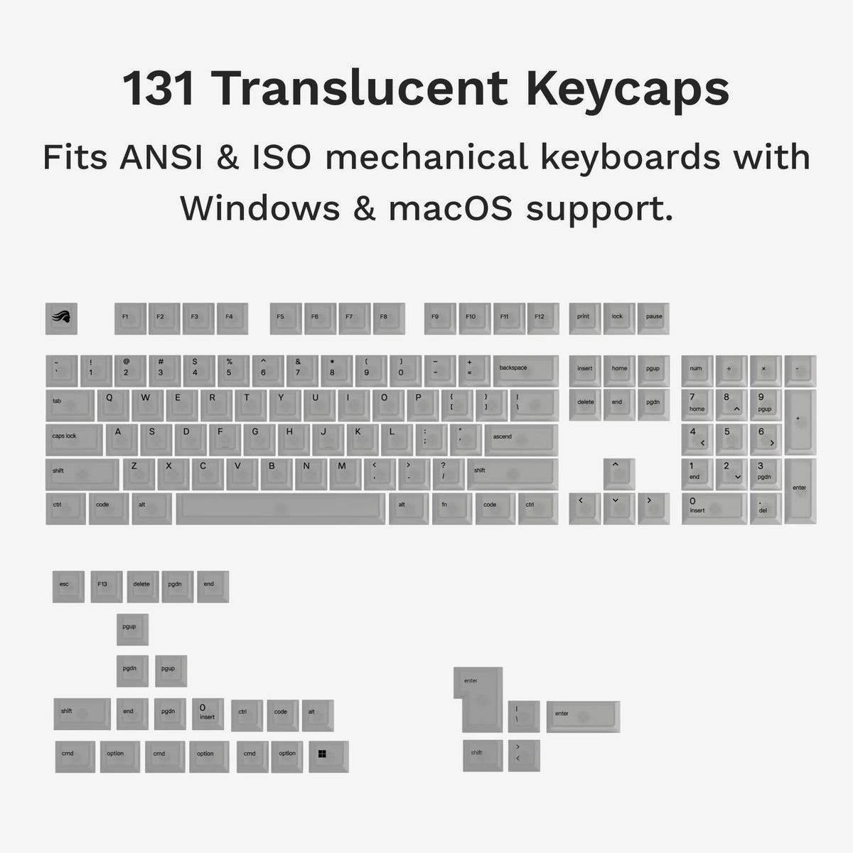 Glorious - Polychroma Translucent Universal RGB Keycaps for 100% 85% 80% TKL 60% Compact 75% Mechanical Keyboards - Translucent V2