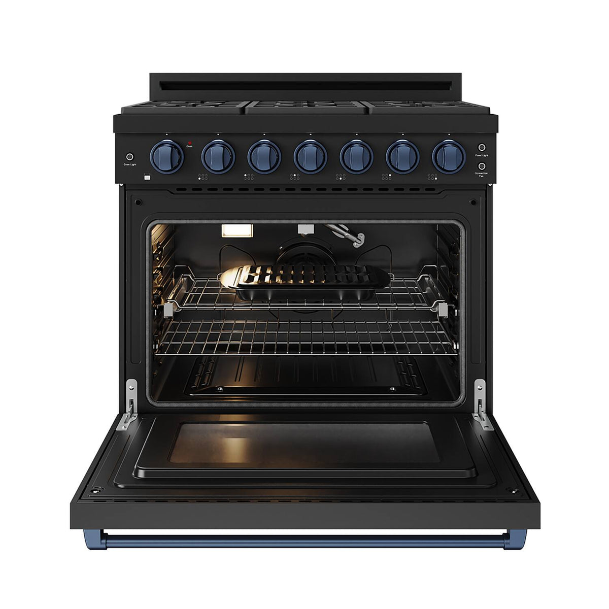 36 in. Wide 6 Burner Gordon Ramsay Series by Thor Kitchen 6.0 Cu. Ft Freestanding Gas Range with Navy Blue Hardware - Black