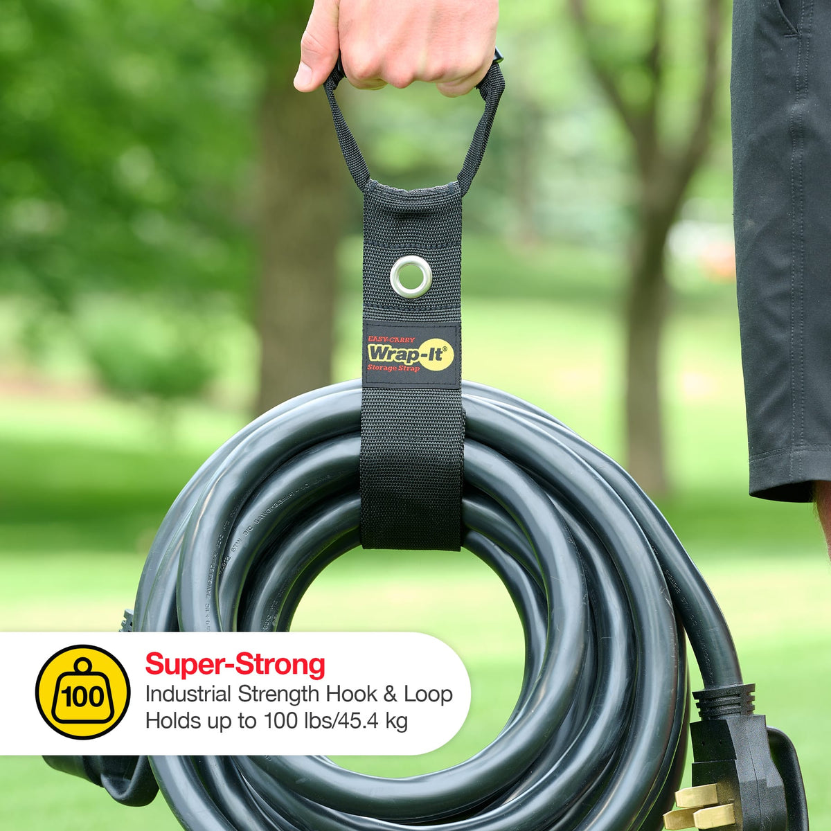 Wrap-It Storage - Easy-Carry Strap - 22-inch - Hook and Loop Carrying Strap with Handle and Grommet - Black