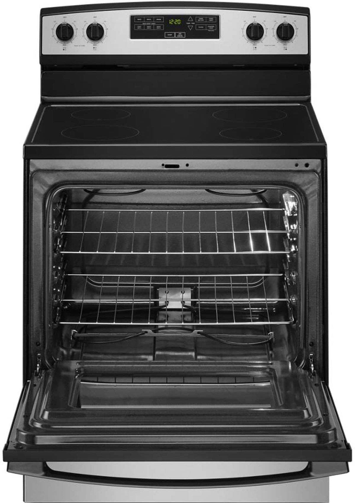 Amana - 30 in. Wide 4 elements 4.8 cu. ft. Freestanding Electric Range with Extra-Large Oven Window - Stainless Steel