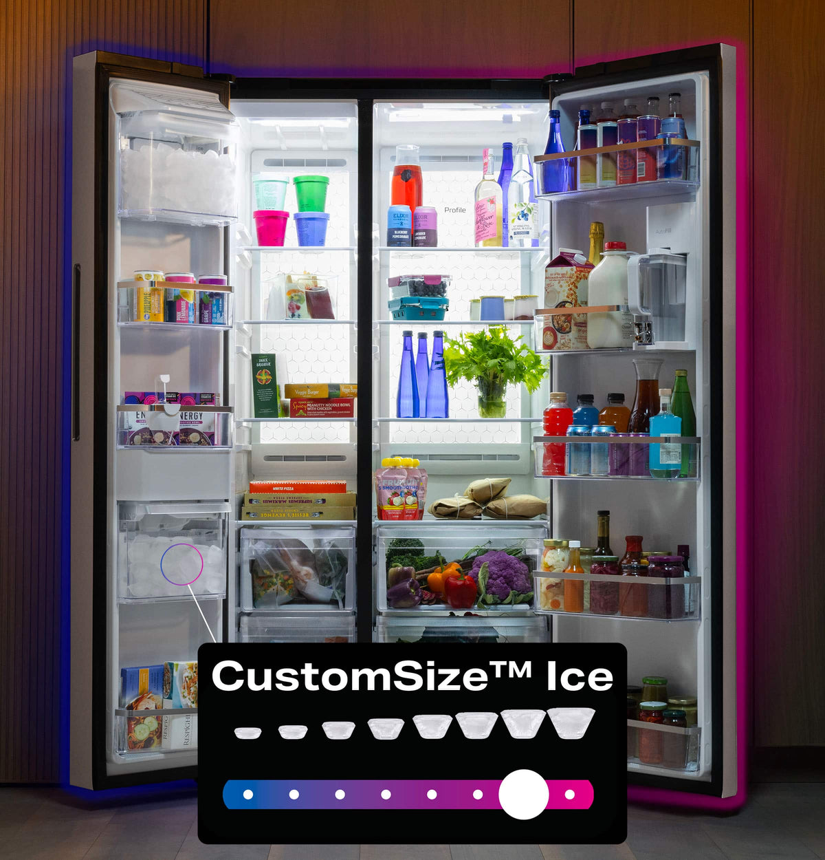 GE Profile - 36 in. Wide 28.4 Cu. Ft. Smart Side-By-Side Refrigerator with Dual-Dispense AutoFill Pitcher and CustomSize Ice - Stainless Steel