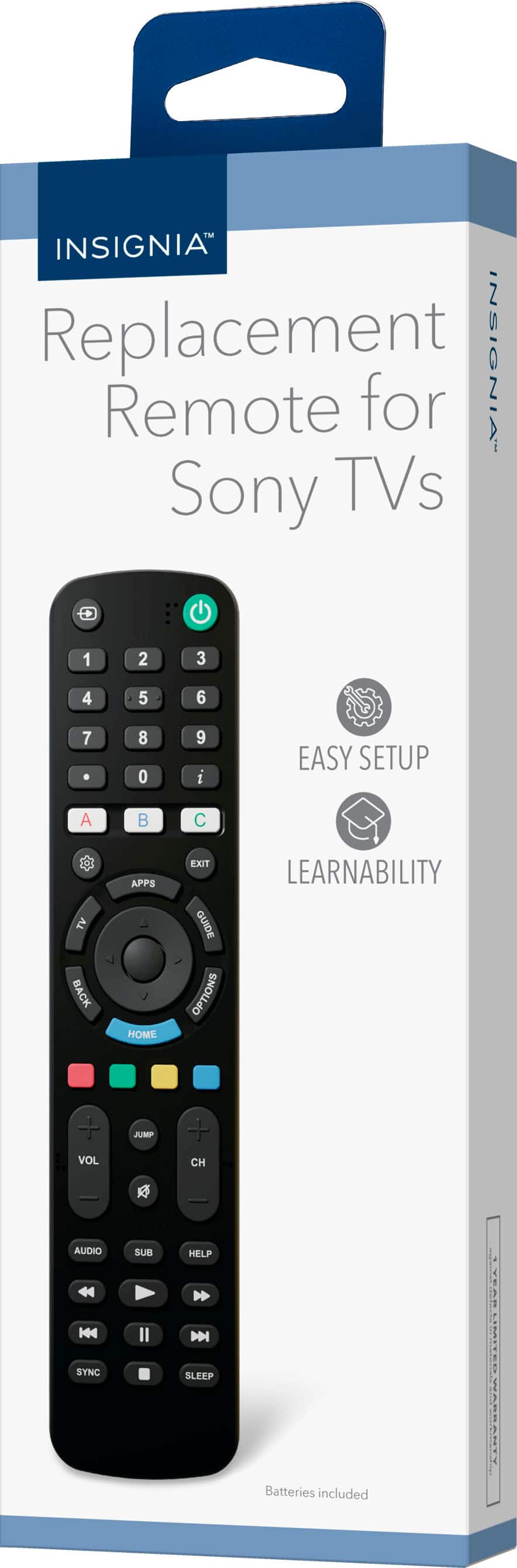 Insignia™ - Replacement Remote for Sony TVs - Black