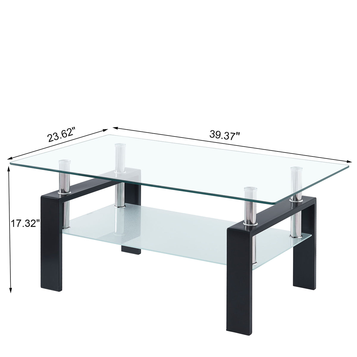 Mesa de centro moderna de lujo de vidrio templado con 2 niveles