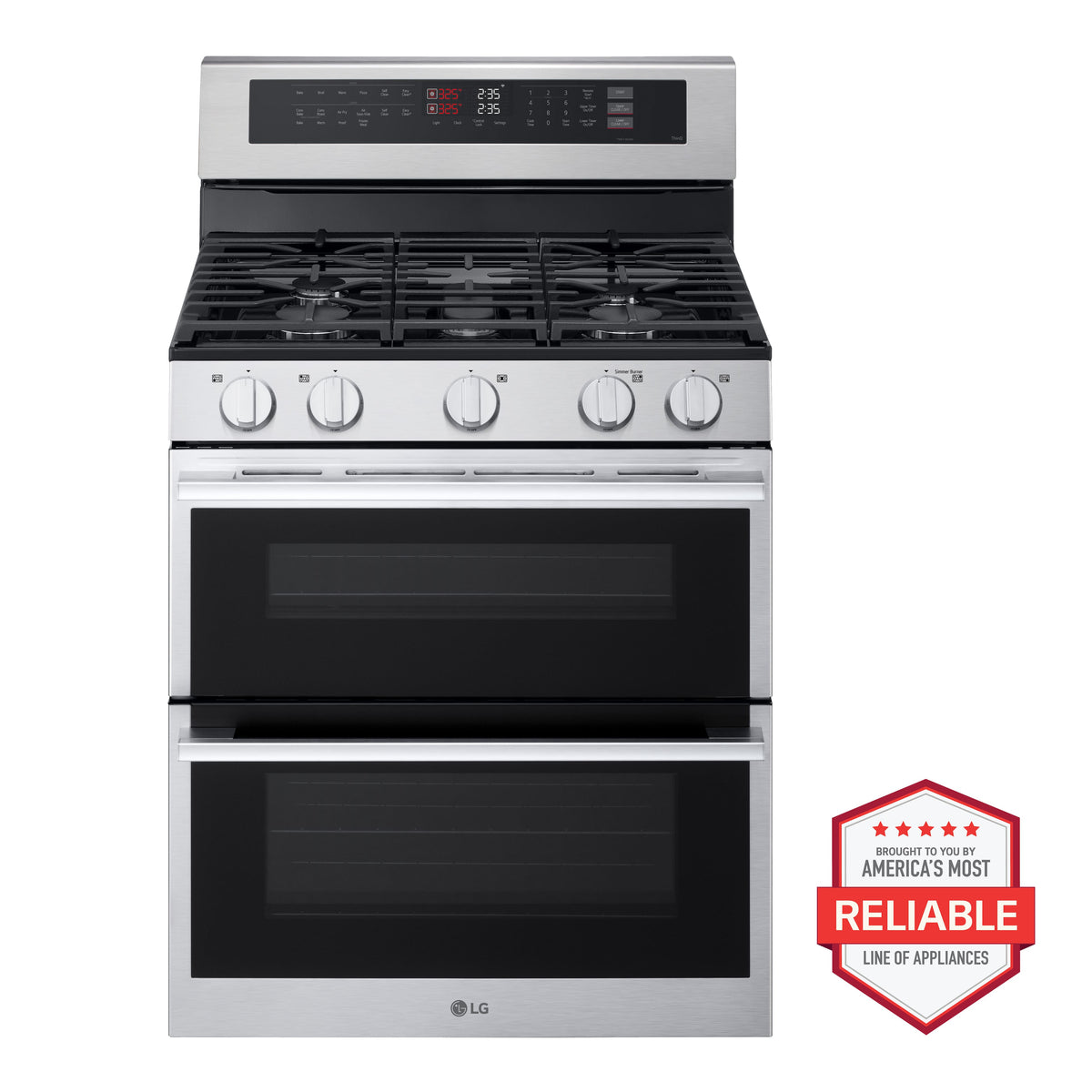 LG - 30-in Wide 6.9 Cu. Ft. Slide-In Double Oven Gas True Convection Smart Range with 5 Burners and UltraHeat 20K BTU Burner - Stainless Steel