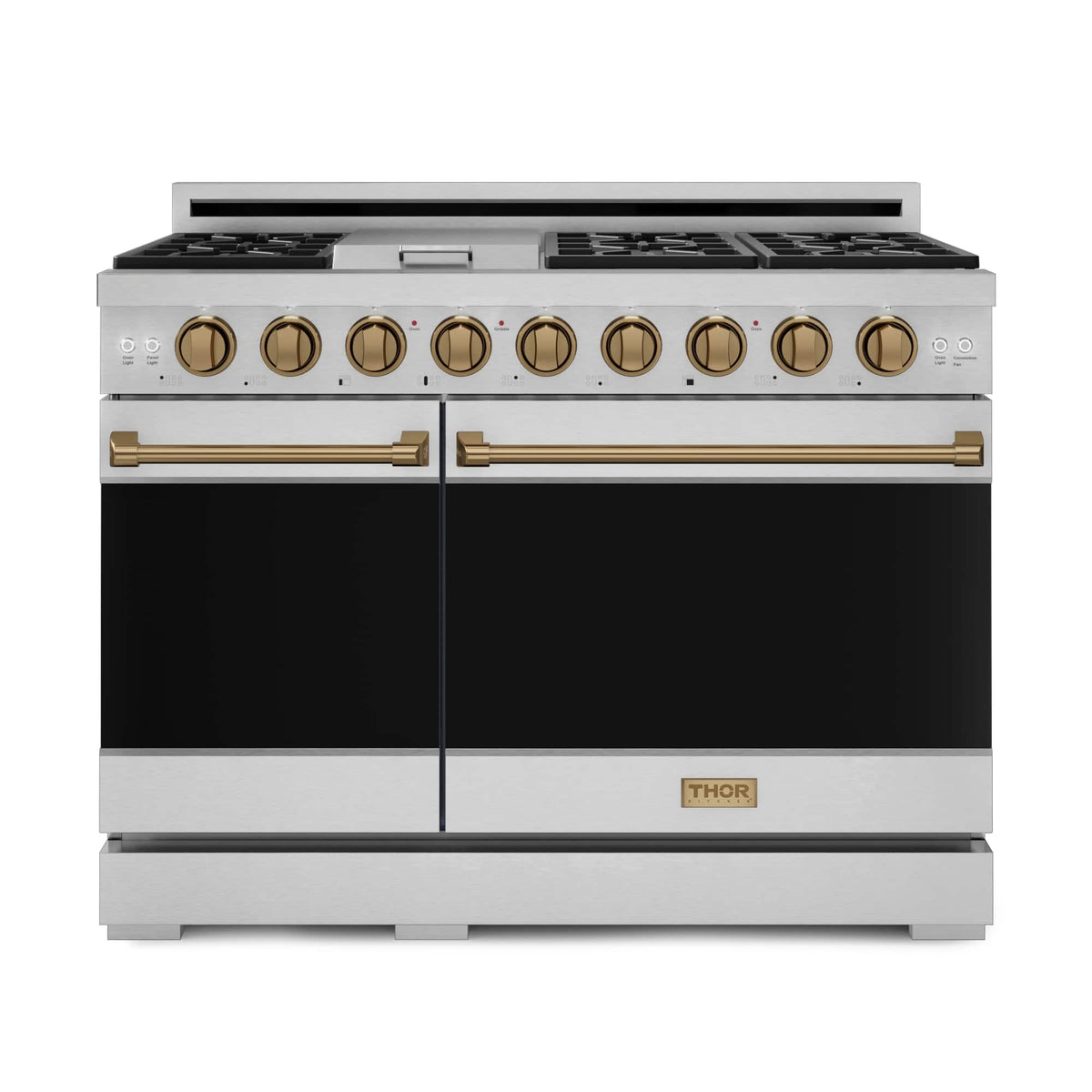 48 in. Wide 7 Burner Gordon Ramsay Series by Thor Kitchen 6.8 Cu. Ft Freestanding LP Gas Range with Bronze Hardware - Stainless Steel