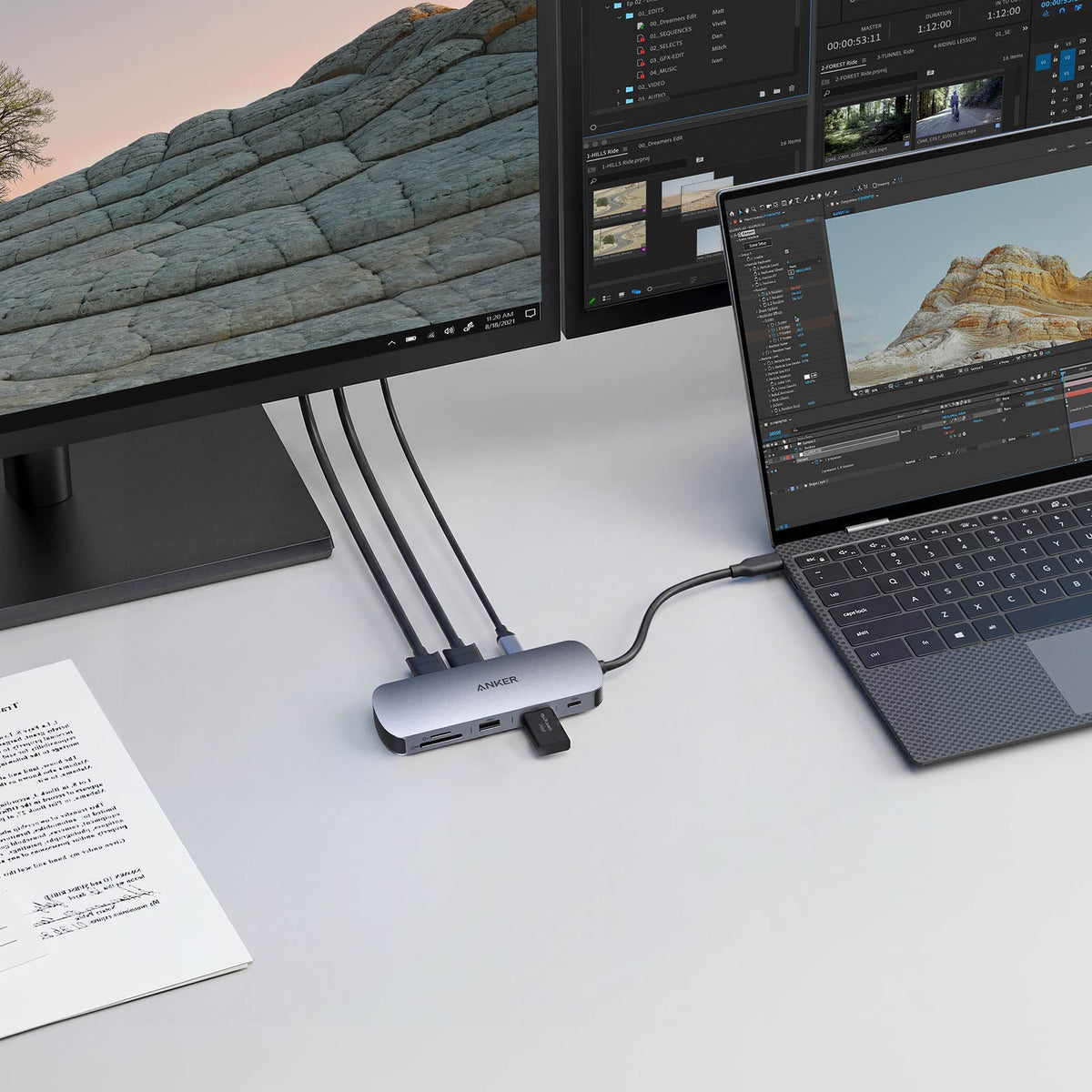 Anker - Nano USB-C Hub (8-in-1, Dual Display) - Gray