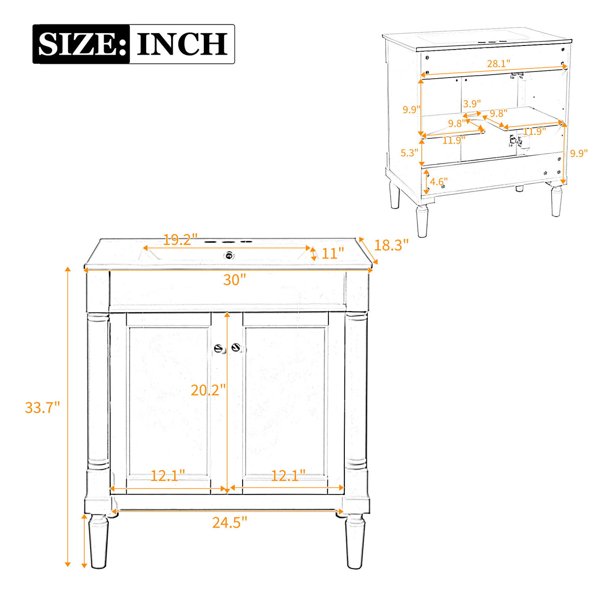 Mueble de baño con lavabo, puertas de cierre suave, armario de almacenamiento