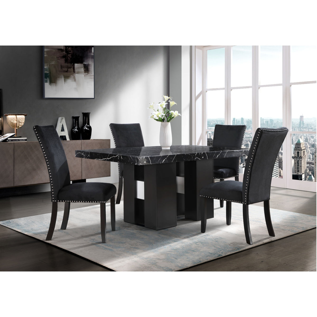 Jhoanna - 5 Pieces Dining Table Set - Black