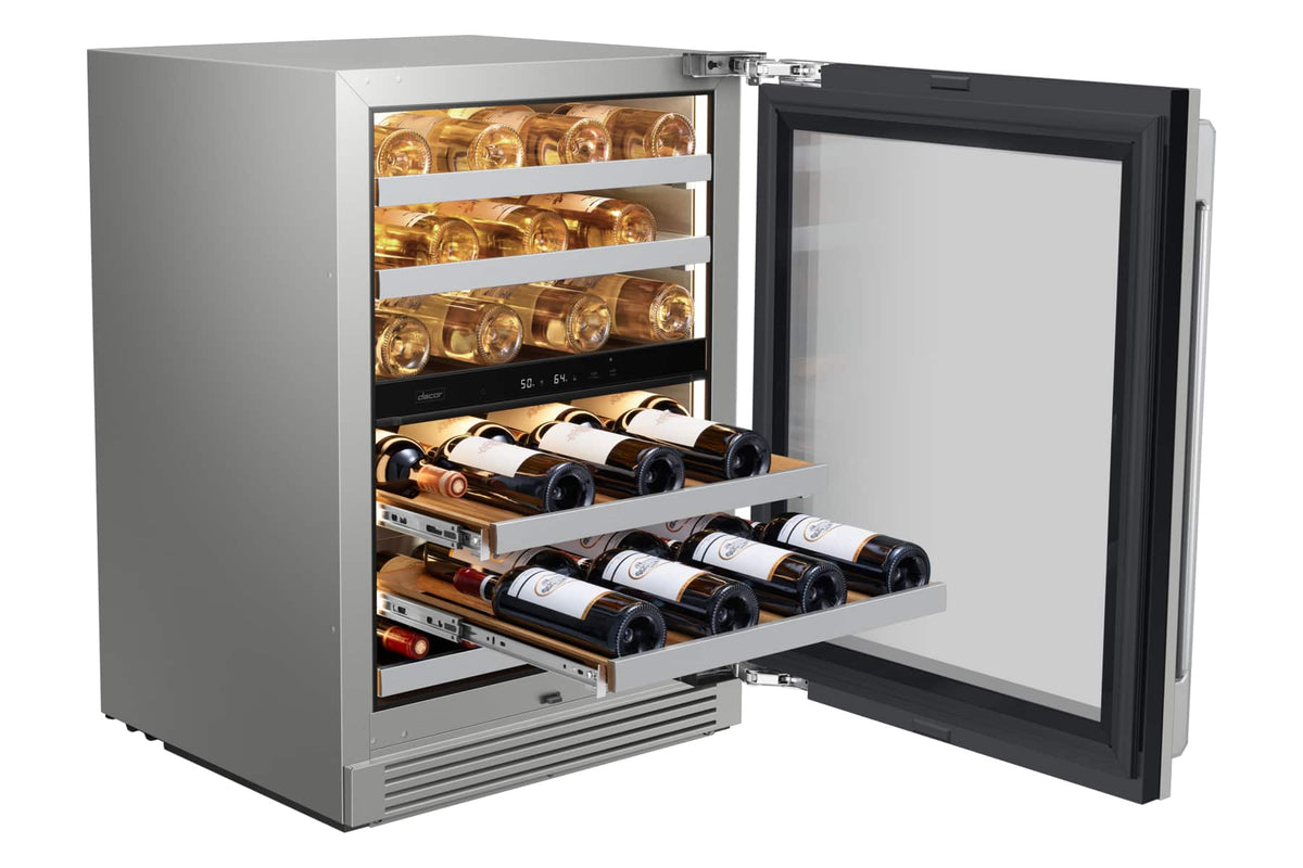 Dacor - 41-bottle 24-Inch Built-In Dual Zone Wine Cellar with Triple-Pane UV Glass and GlideRack System - Custom Panel Ready