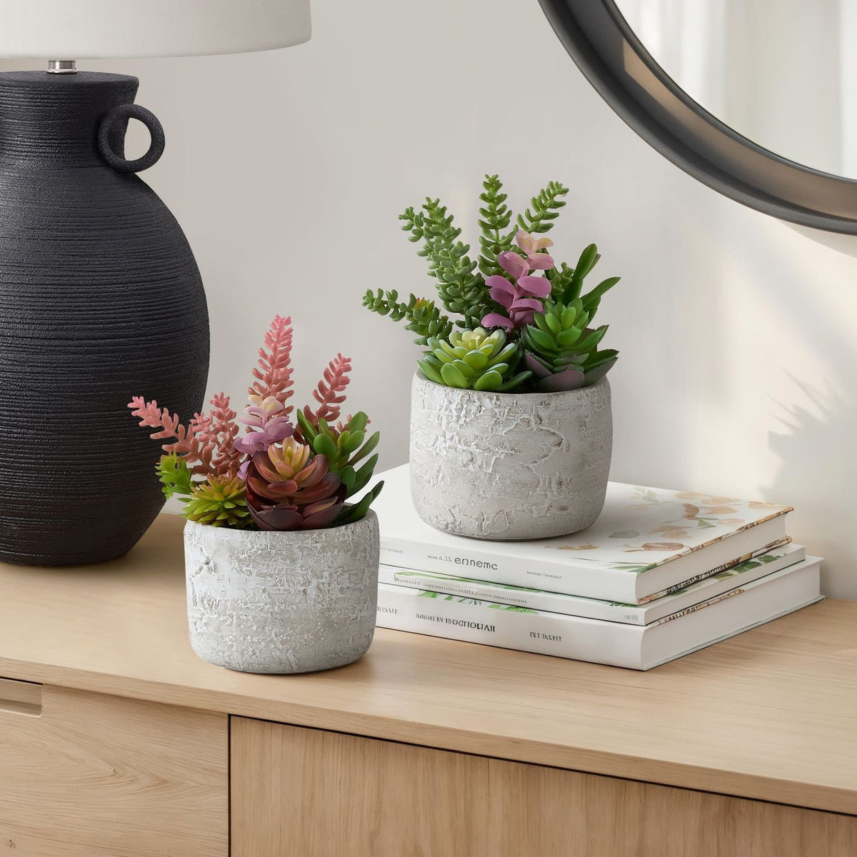 Suculenta artificial, decoración de mesa (juego de 2) - Verde / Gris - Plástico
