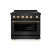 ZLINE - 36 in. Wide 5 Elements Autograph 5.2 cu. ft. Paramount Freestanding Induction Range in Black Steel & Bronze Helix Handle - Stainless Steel