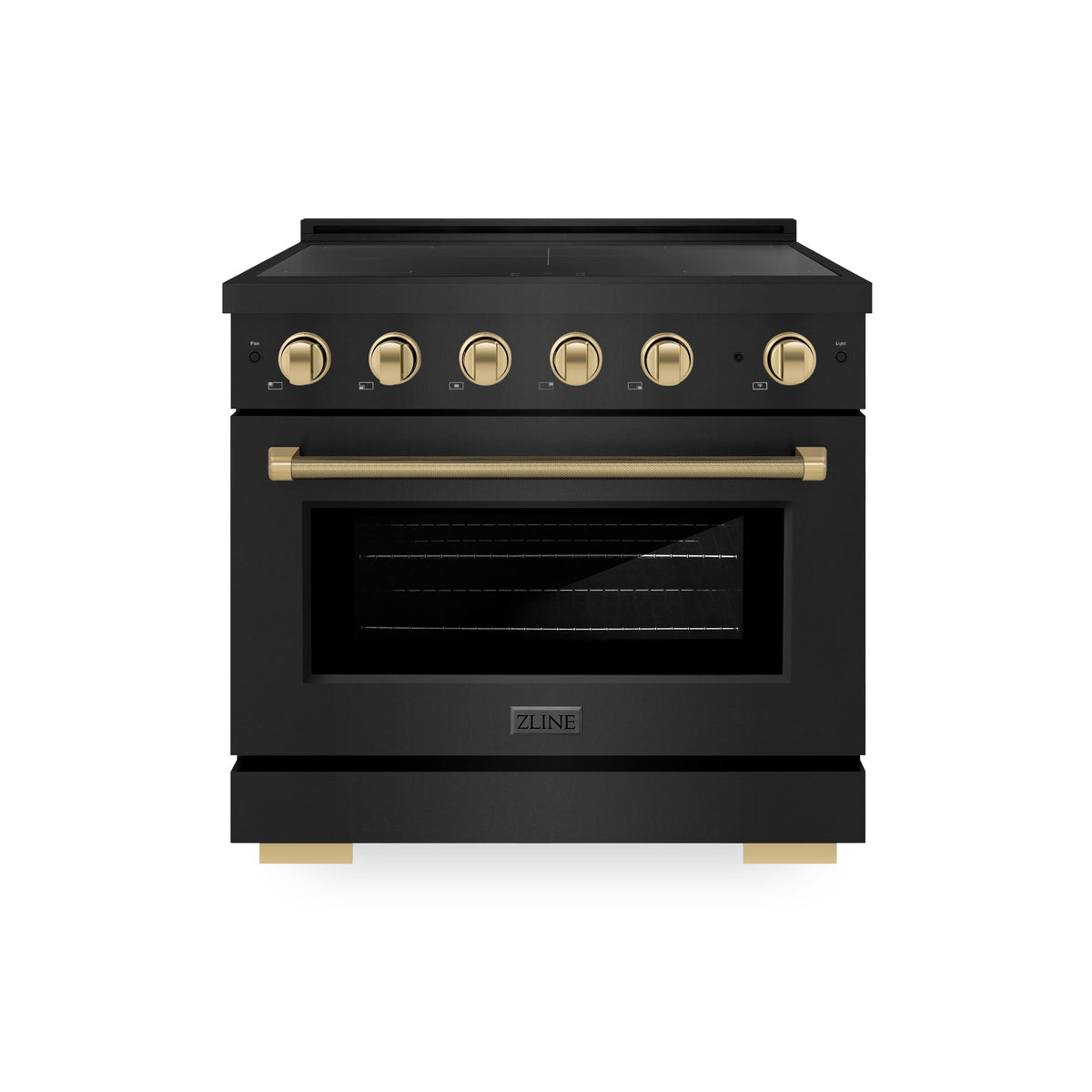 ZLINE - 36 in. Wide 5 Elements Autograph 5.2 cu. ft. Paramount Freestanding Induction Range in Black Steel & Bronze Helix Handle - Stainless Steel