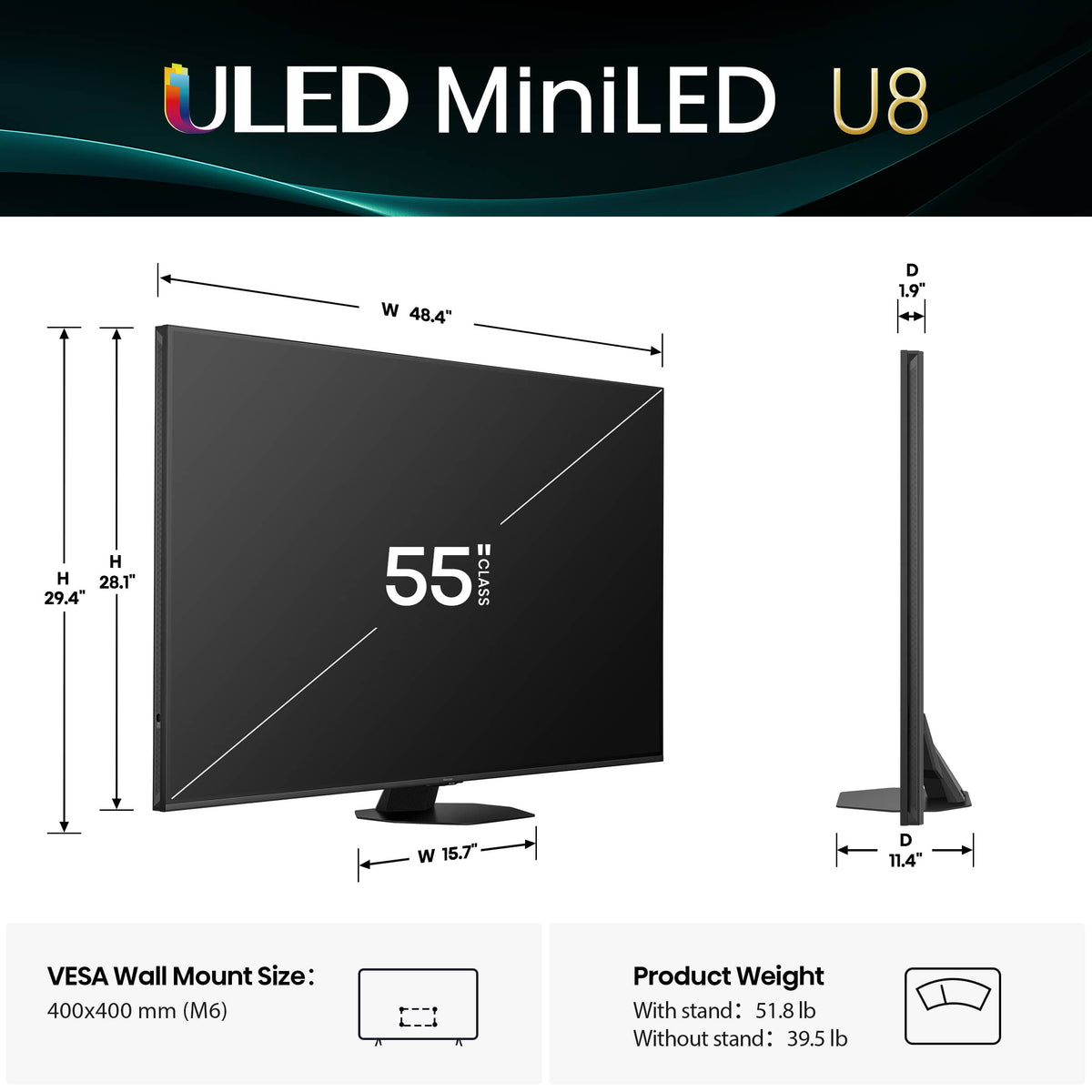 Hisense - 55" Class U8 Series MiniLED QLED UHD 4K HDR Smart Google TV (2025)