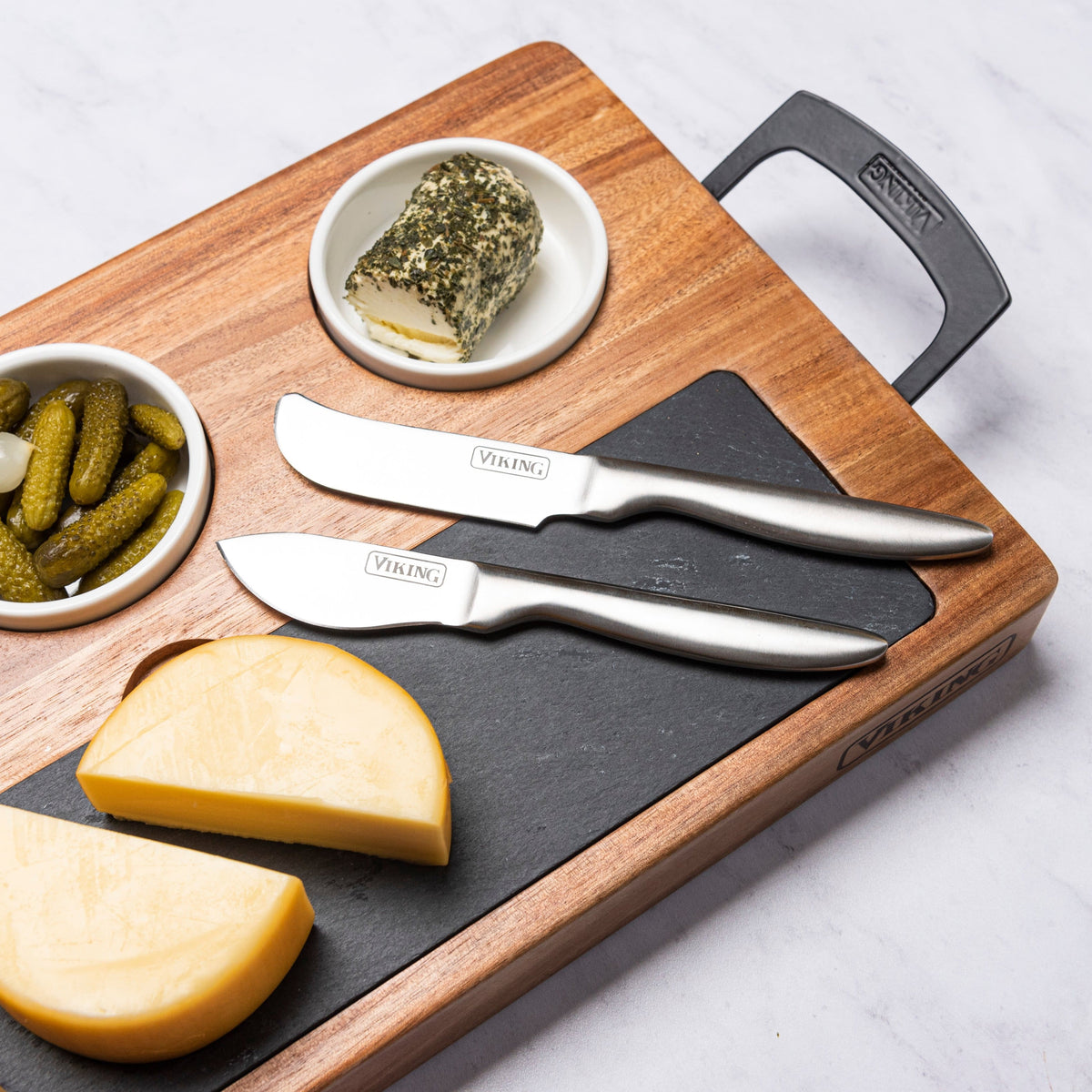 Viking - 7-piece Acacia Wood Slate Cheese Board-Charcuterie Set - Multicolor