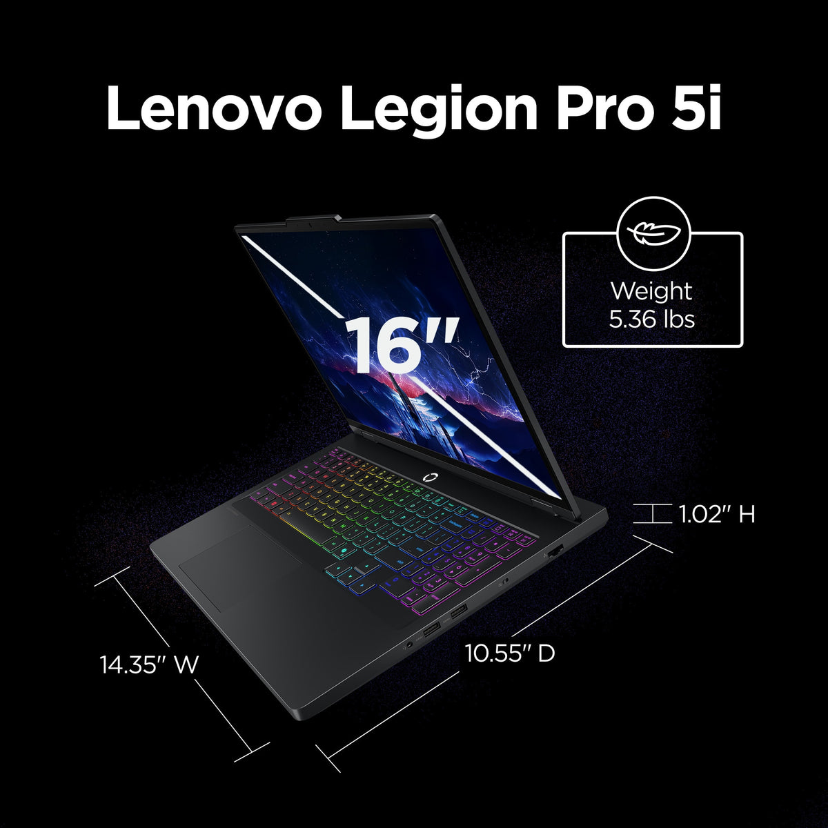 Lenovo - Legion Pro 5i 16" 3K LCD Gaming Laptop - Intel Core Ultra 7 255HX 2025 - 16GB RAM - NVIDIA GeForce RTX 5070 - 1TB - Eclipse Black