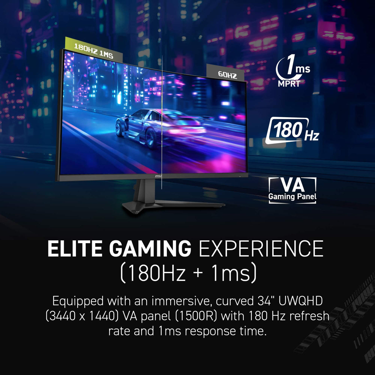 MSI - MAG 346CQ 34" LCD UWQHD 180Hz 1ms Adaptive Sync Gaming Monitor with HDR ready (DisplayPort, HDMI) - Metallic Black