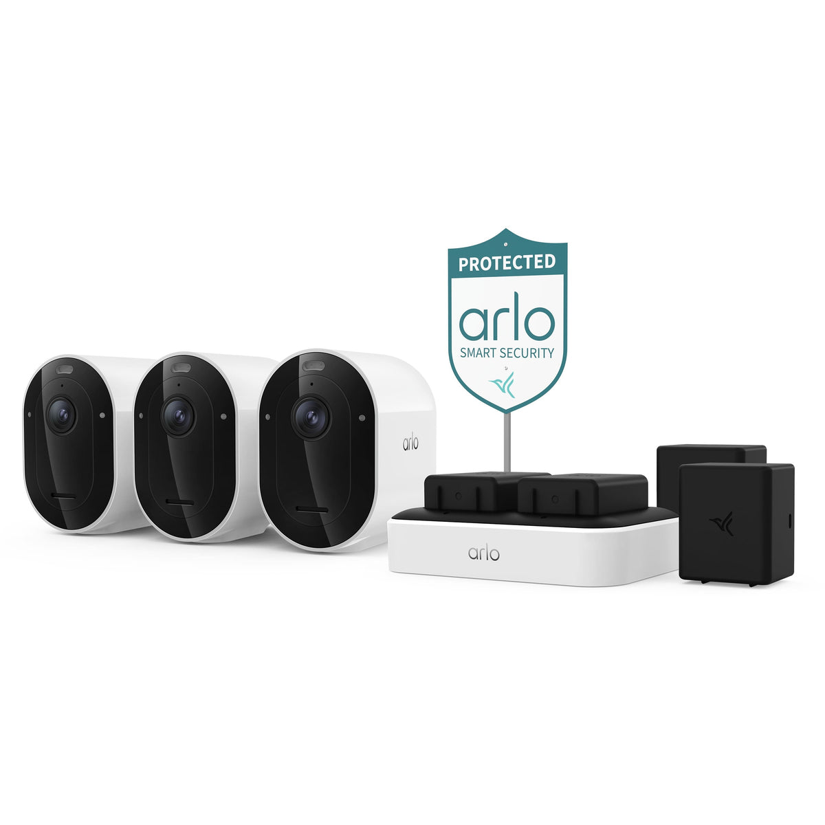 Arlo - Pro Outdoor Security Camera (6th Gen, 2025 Release) - Wireless, Rechargeable Battery with Charging Station, 3-Cam - White
