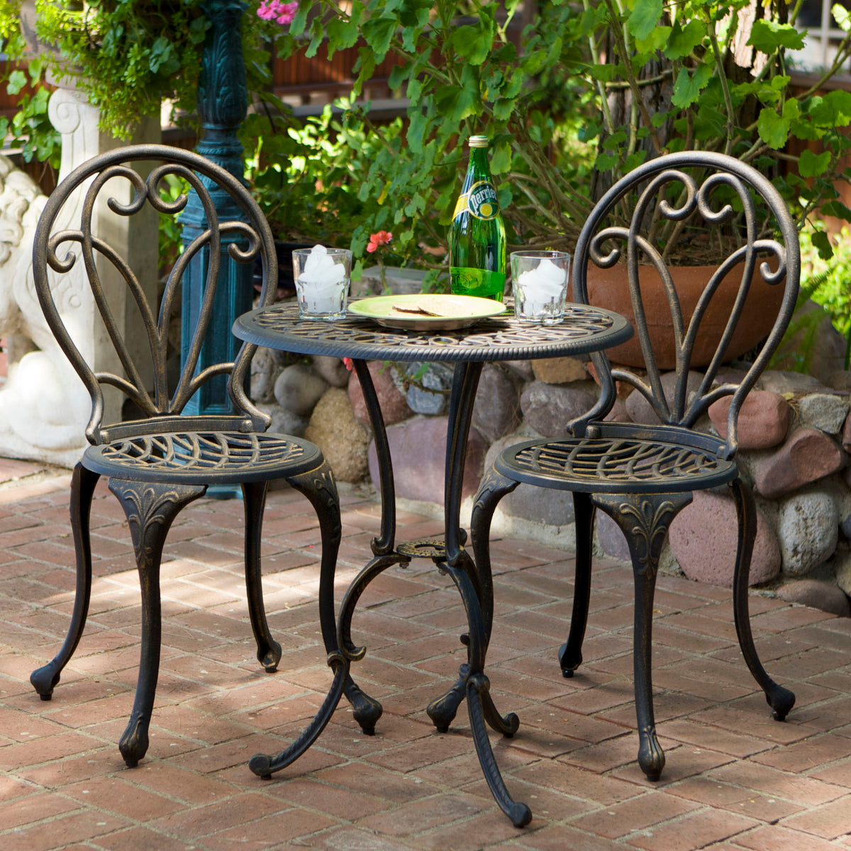 Thomas - 3 Pieces Cast Bistro Set - Black / Gold