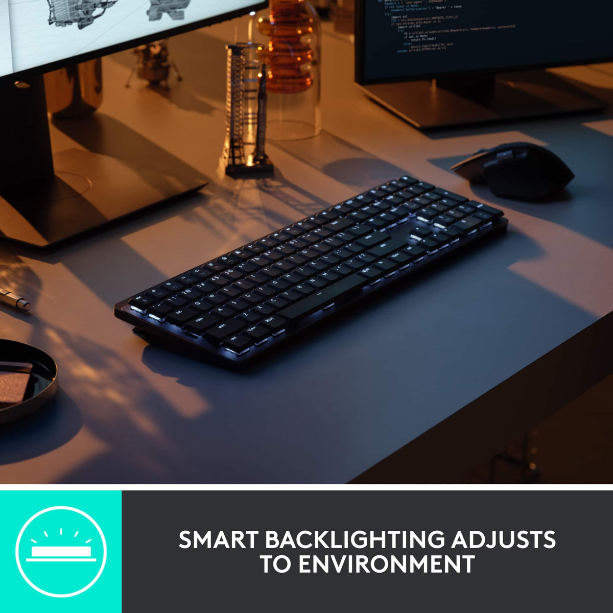 Logitech - MX Mechanical Full size Wireless Mechanical Tactile Switch Keyboard for Windows/macOS with Backlit Keys - Graphite