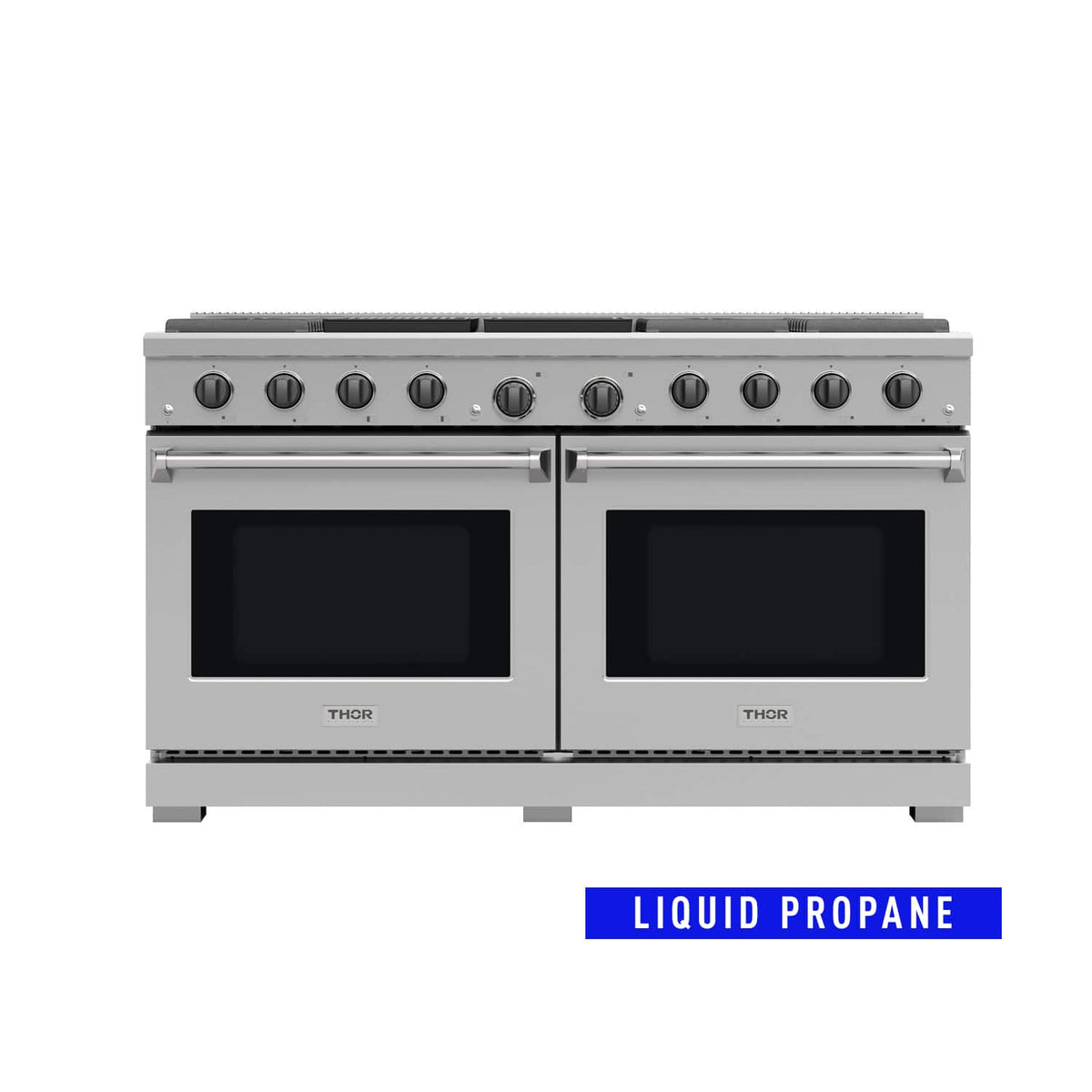 Thor Kitchen - 60 in. Wide 8 Burner 9.6 Cu Ft. Freestanding Double Oven Convection Liquid Propane Gas Range - Stainless Steel
