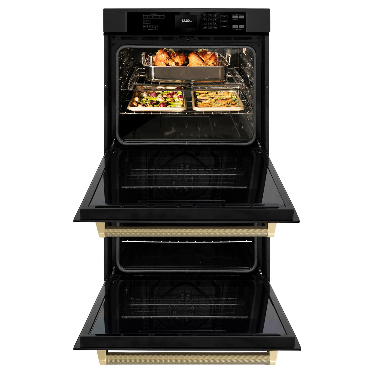 ZLINE - Autograph 30 in. True Convection Double Wall Oven in Black Steel with Bronze Helix Handles (WADBZ-30-KCB) - Black Stainless Steel