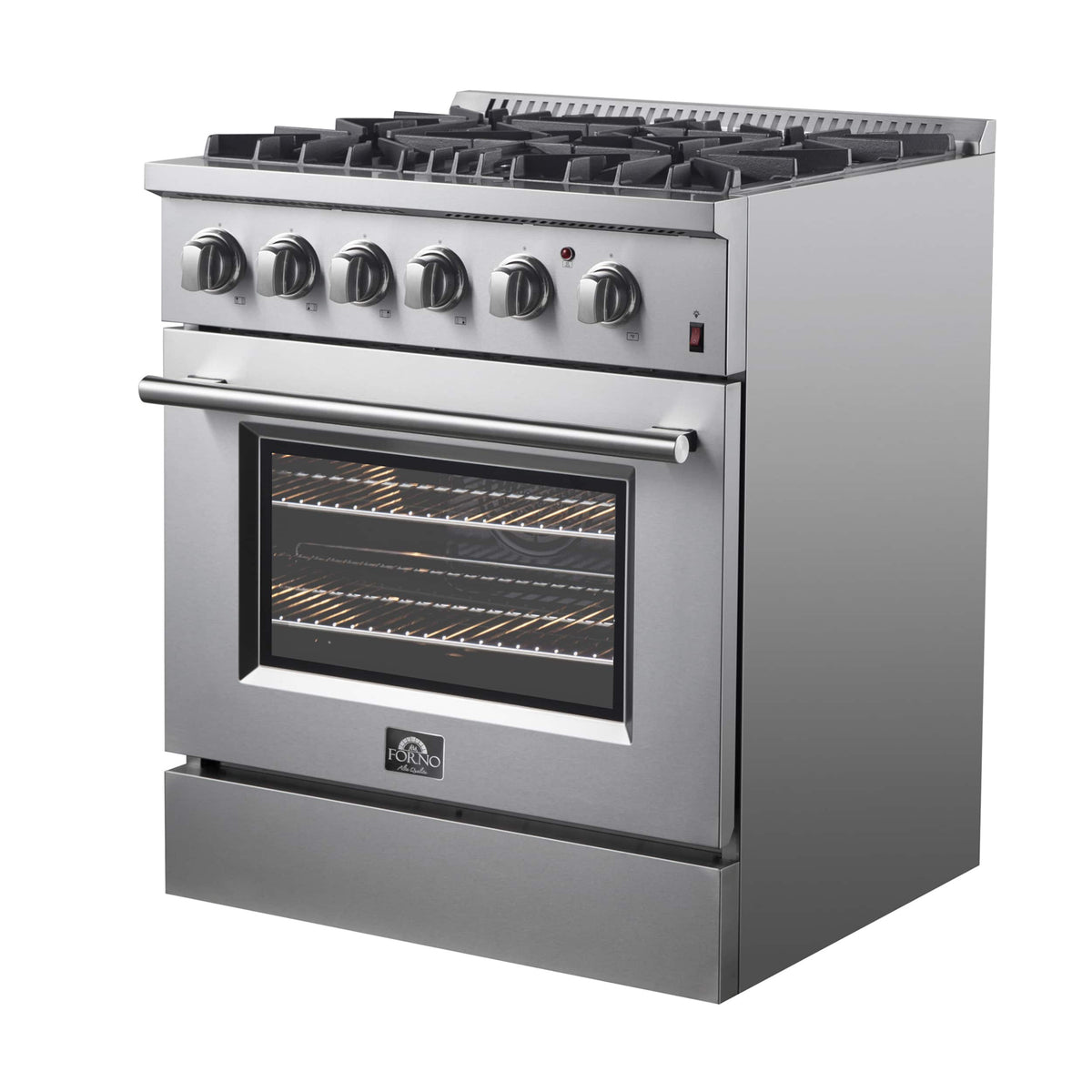 Forno Appliances - 30 in. Wide 4 Burner Marco 4.32 Cu. Ft. Freestanding Dual Fuel Convection Range with Dual Ring Burner - Silver