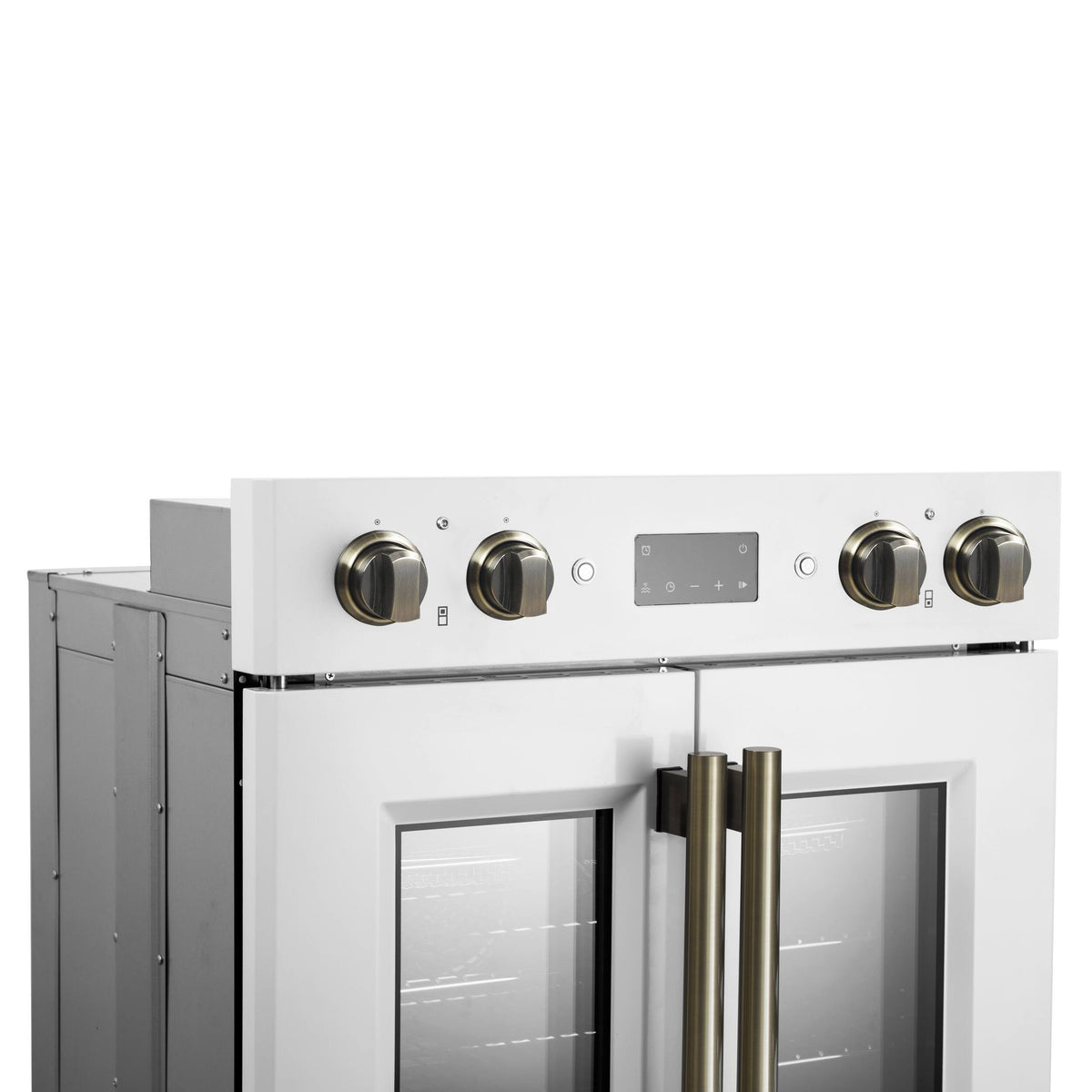 Forno Appliances - Asti 7.36 Cu. Ft. Electric Double Wall Oven with Upper French Doors and Antique Brass Accents - White