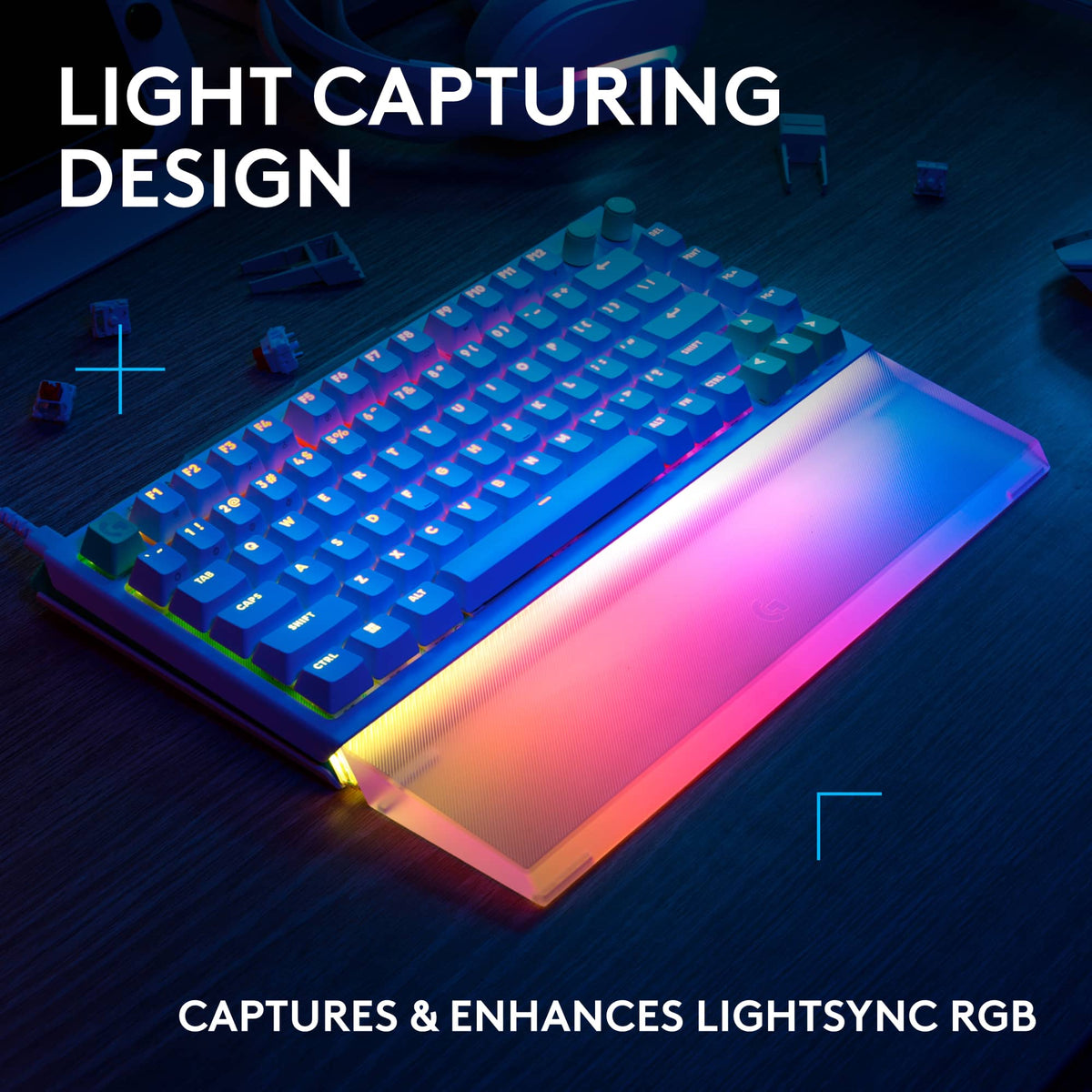 Logitech - G512 X PALM REST 75 LIGHTSYNC RGB Lightbar-Amplifying Acrylic Palm Rest - Transparent