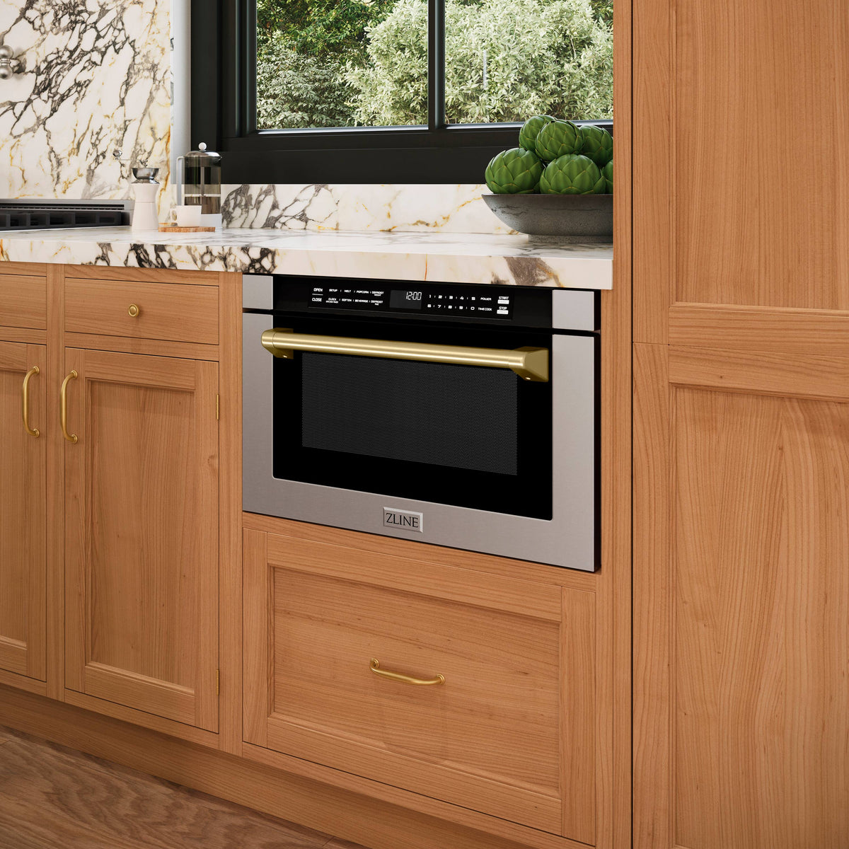 ZLINE - Autograph Edition 24 in. 1.2 cu. ft. Built-in Microwave Drawer - Stainless Steel and Champagne Bronze Accents