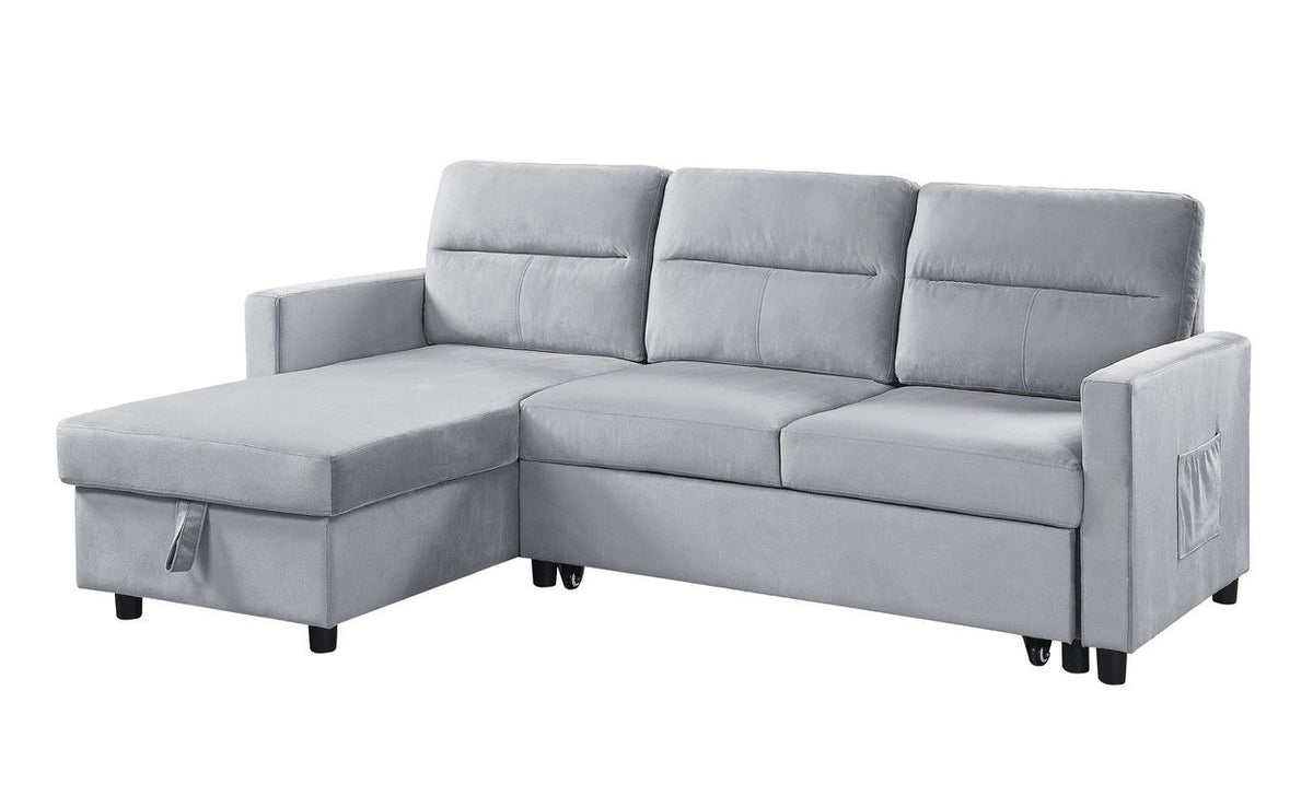 Ruby - Reversible Sleeper Sectional Sofa With Storage Chaise And Side Pocket - Light Gray