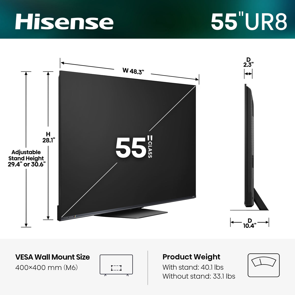 Hisense - 55" Class UR8 RGB MiniLED UHD 4K HDR Smart Google TV with Gemini and Anti-Reflection Screen (2026)
