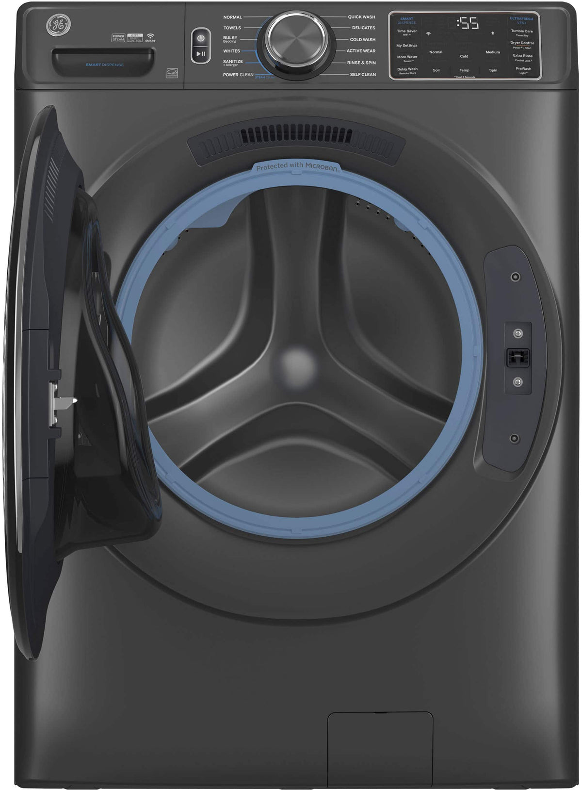 GE - 5.0 Cu. Ft. Stackable Smart Front Load Washer with Steam, SmartDispense and Odorblock Ultra Fresh Vent System - Carbon Graphite