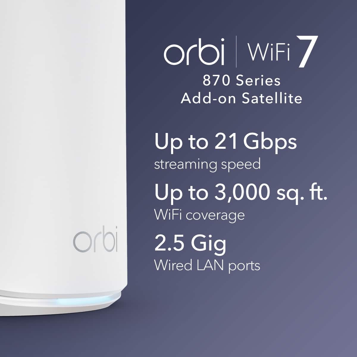 NETGEAR - Orbi 870 Series WiFi 7 Mesh System, 21 Gbps, Add-on Satellite - White