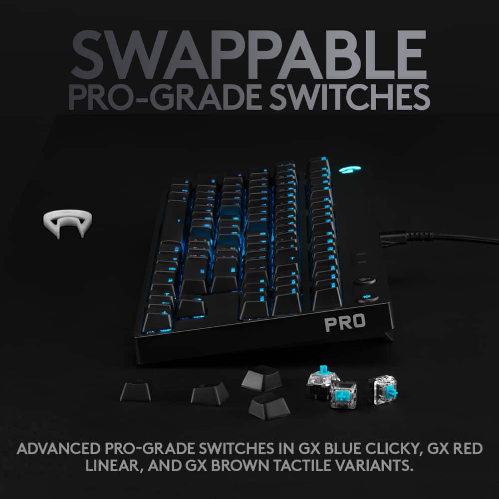 Logitech - G PRO TKL Wired Mechanical GX Blue Clicky Switch Gaming Keyboard with RGB Backlighting for PC - Black
