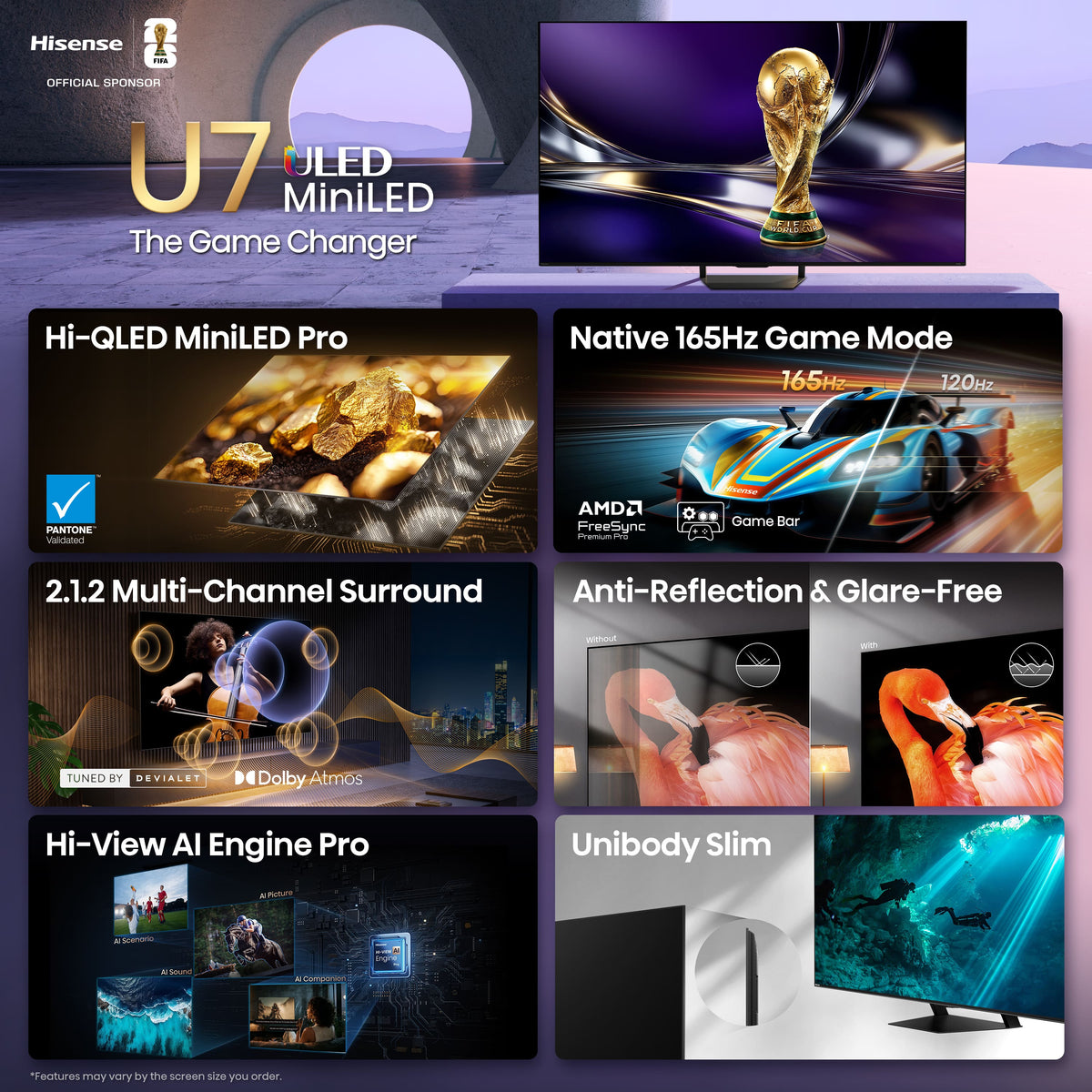 Hisense - 65" Class U7 Series MiniLED QLED UHD 4K HDR Smart Google TV (2026)
