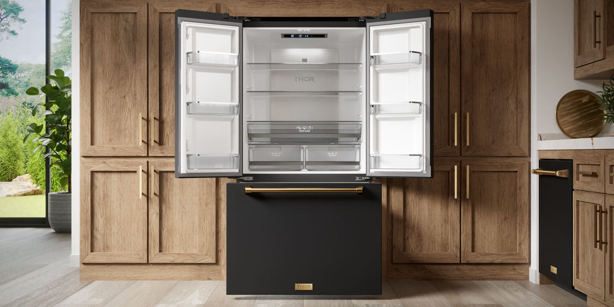36 in. Wide Gordon Ramsay Series by Thor Kitchen 20.3 Cu. Ft. Counter Depth Refrigerator with Rose Gold Hardware - Black