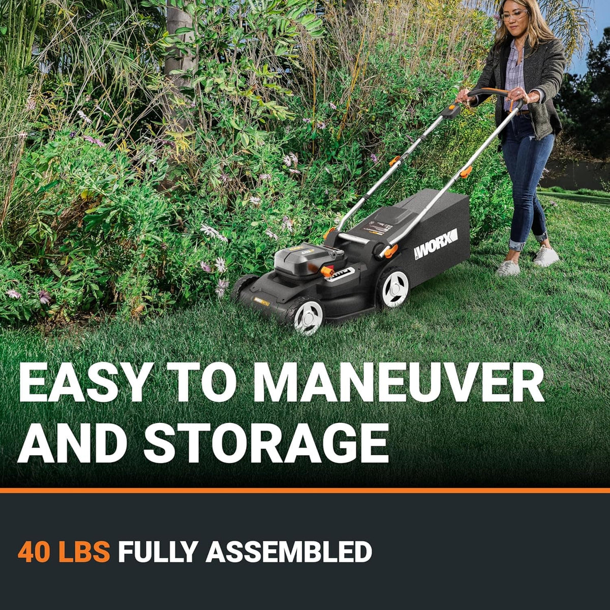 WORX - WG745 40V 17'' Cordless Push Lawn Mower (2 Batteries & Charger Included) - Black