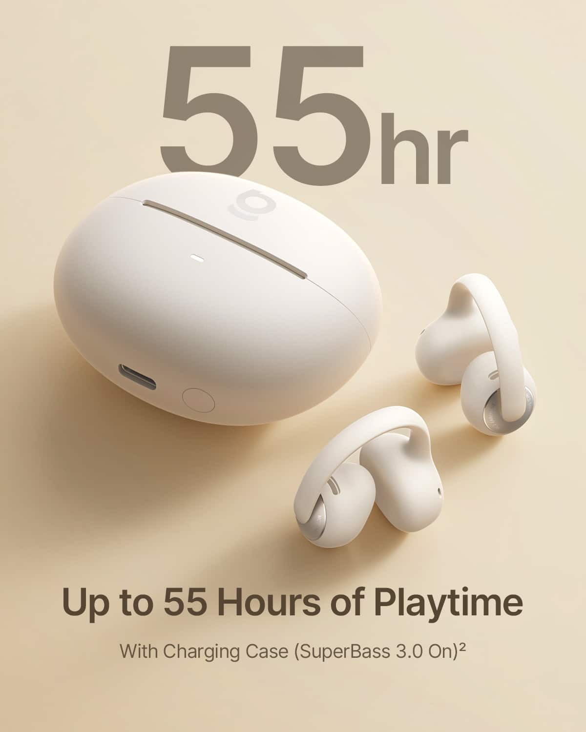Baseus - Bowie MC2 Open-Ear Clip-On Earbuds - LDAC Hi-Res Audio,55-Hour Playtime,IP67 Water Resistance - White