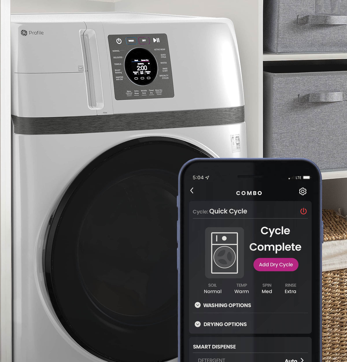 GE Profile - UltraFast 4.6 Cu. Ft. High-Efficiency Smart Front Load Washer and Electric Dryer Combo with Steam and Ventless Heat Pump - White