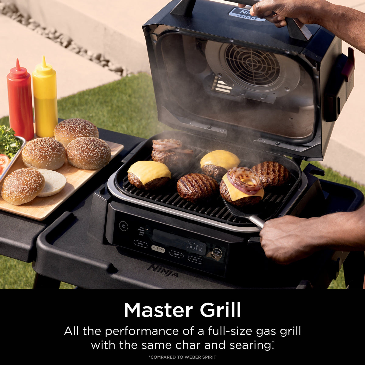 Ninja - Woodfire Outdoor Grill & Smoker, 4-in-1 Functionality, Authentic Woodfire Flavors, Electric Heat - Black