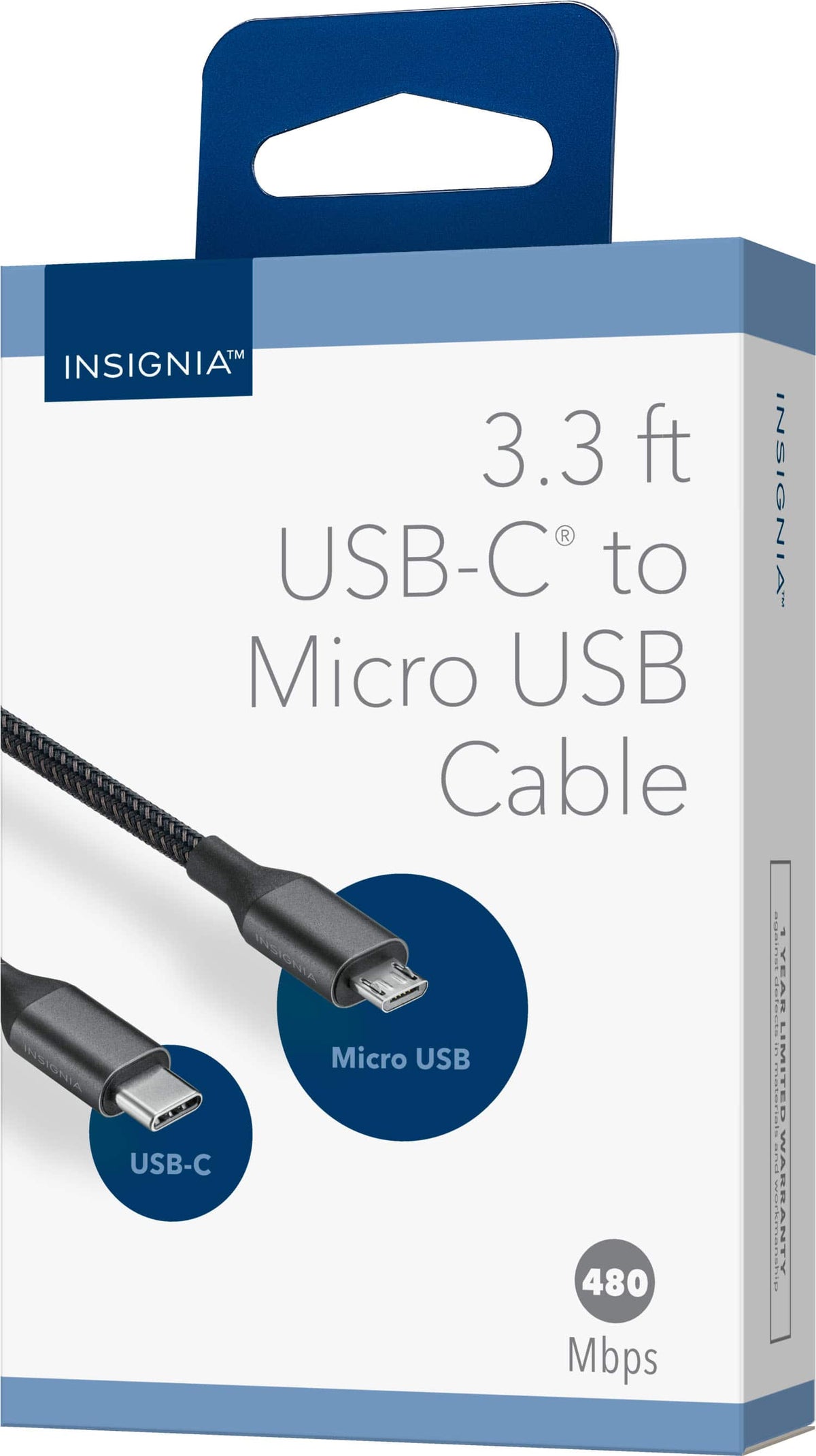 Insignia™ - 3.3-Foot USB-C to Micro USB Cable - Black