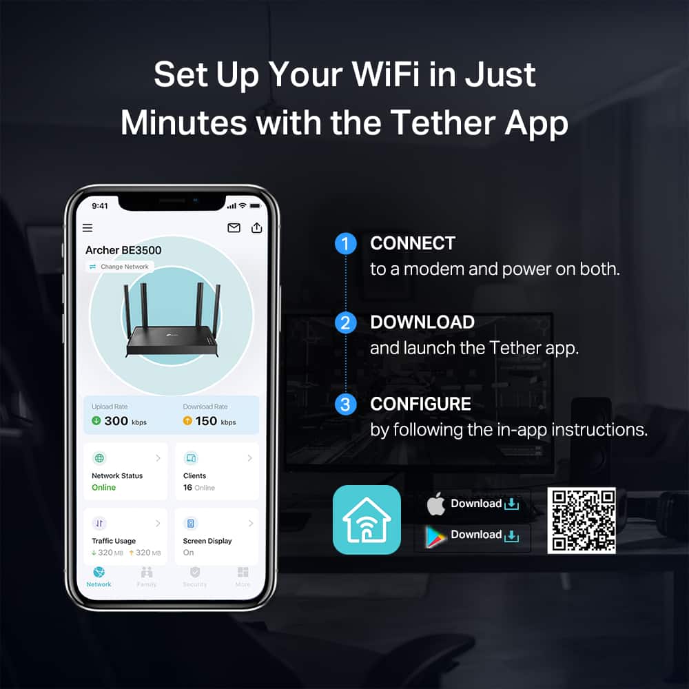 TP-Link - Archer BE3500 Dual-Band Wi-Fi 7 Router - Black