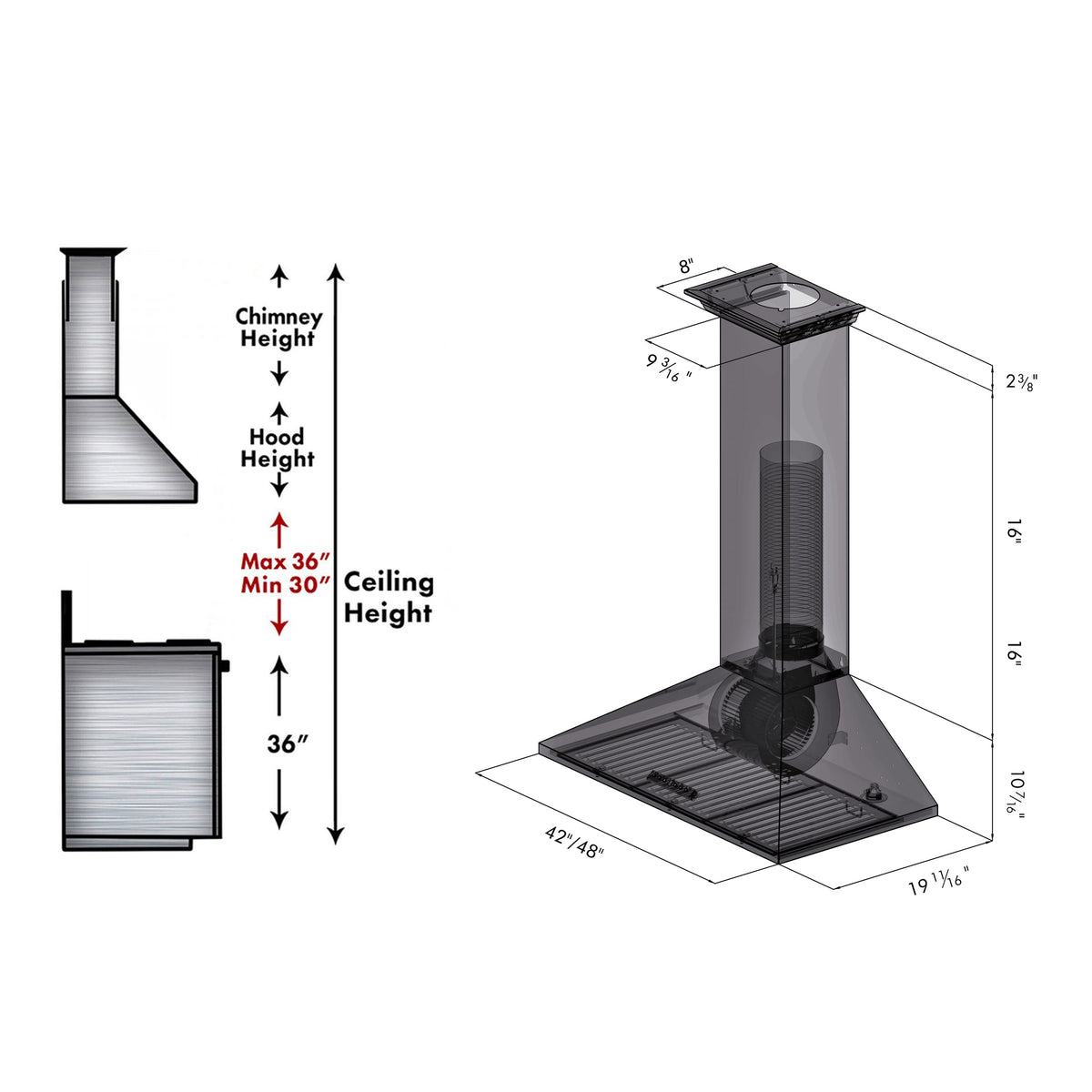 ZLINE - 48 inches - Externally Vented - Wall Range Hood - Stainless Steel