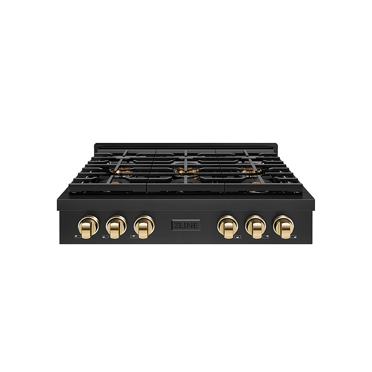 ZLINE - 36 in. Wide 6 Burner Autograph Black StainlessParamount Rangetop with with Gold Accents (PSRTBZ-36-G) - Black Stainless Steel