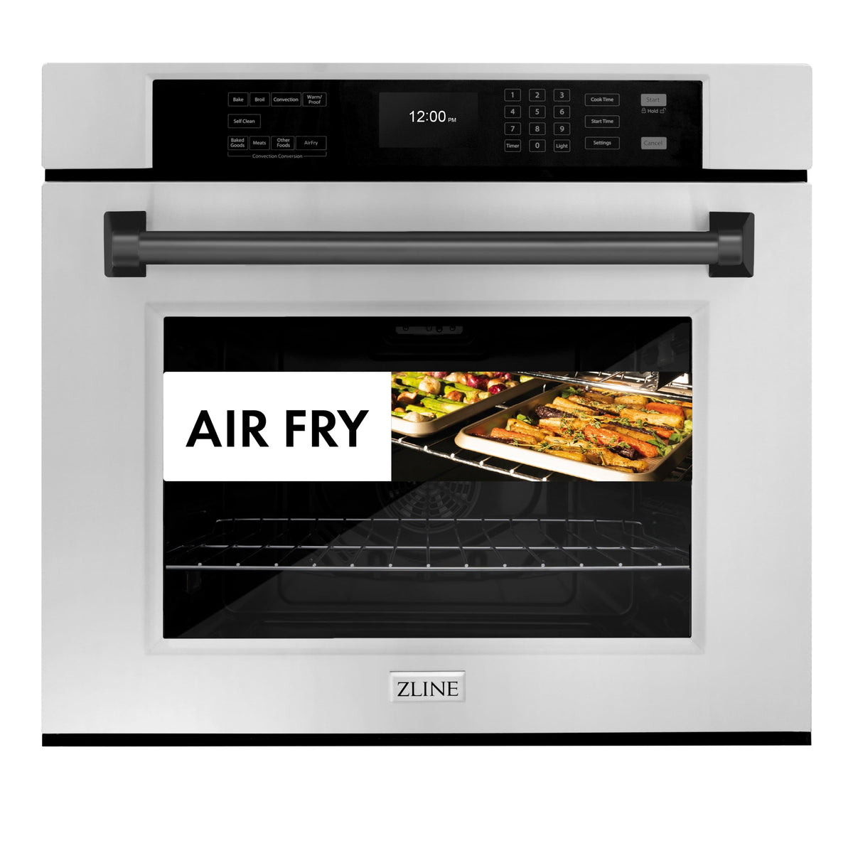 ZLINE - 30 in. Autograph Wall Oven w/ Air Fry and Self Clean w/ Matte Black Handle - Stainless Steel