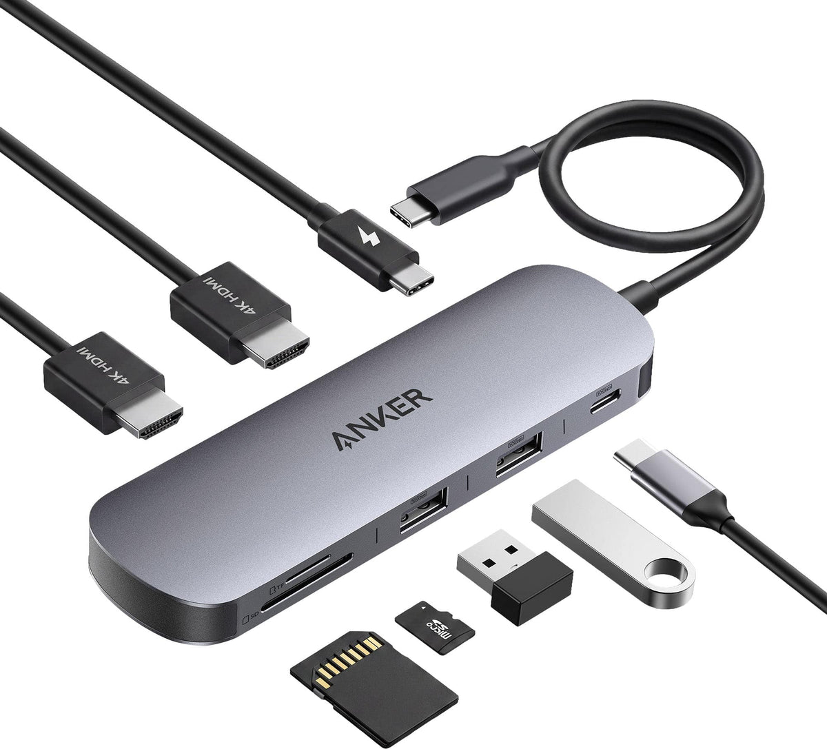 Anker - Nano USB-C Hub (8-in-1, Dual Display) - Gray