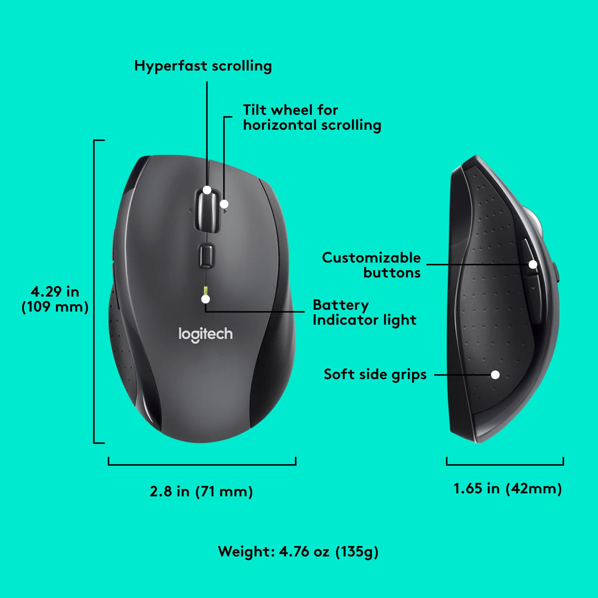 Logitech - M705 Marathon Wireless Optical Mouse with 5 Programmable Buttons - Wireless - Black